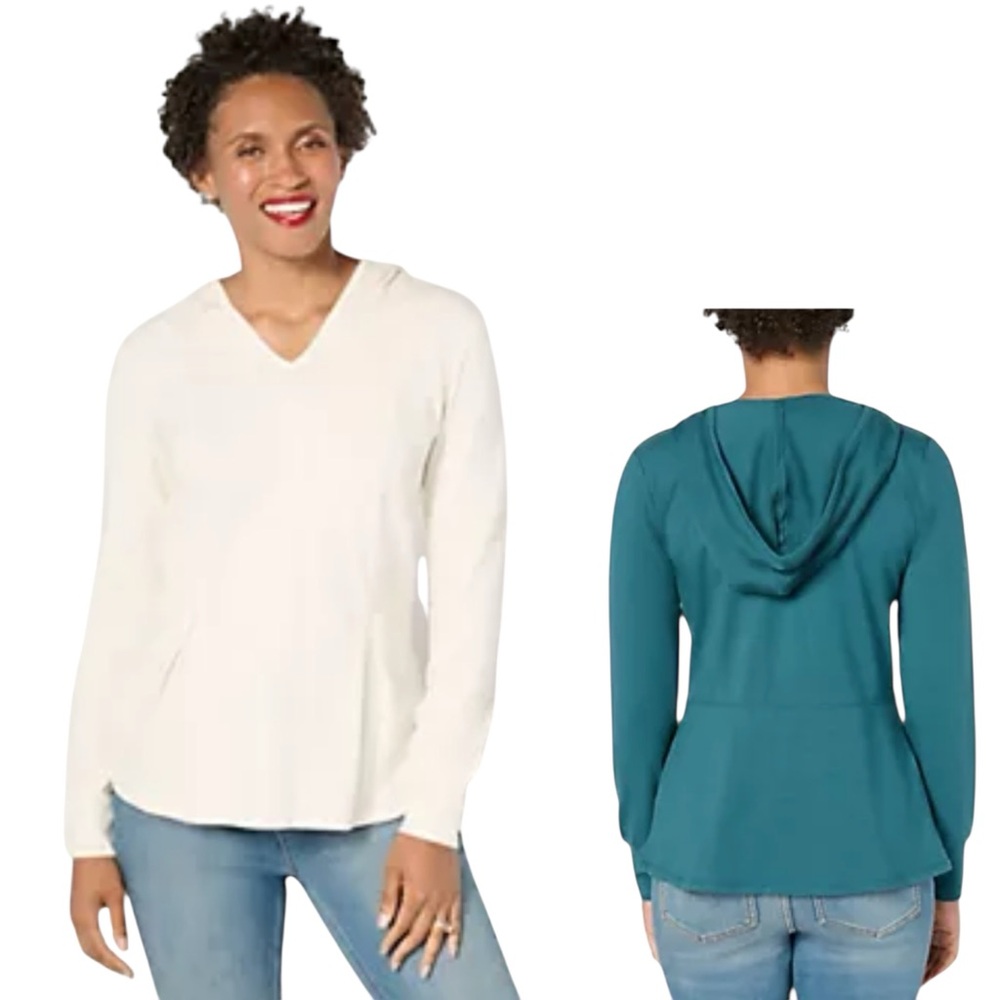 Belle by Kim Gravel TripleLuxe Knit Fit & Flare Hooded Top Ivory 2X Jersey Knit